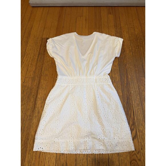 Veronica Beard Jeans Dress Womens Large White Eyelet V-Neck Side Zip Pima Cotton - Picture 9 of 9